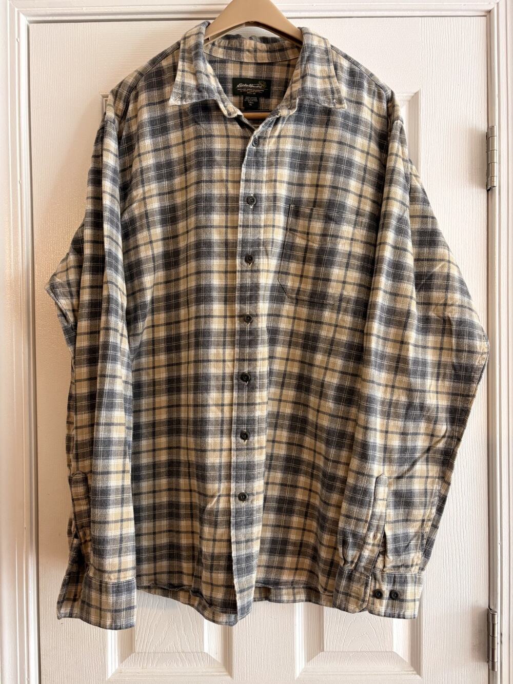 Eddie Bauer Beige Gray Flannel Made In USA XL Tall